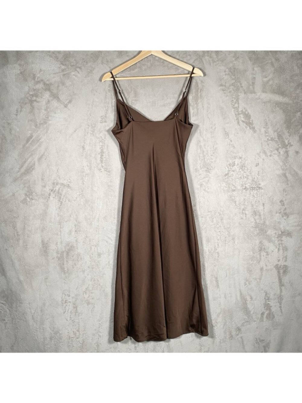 Windsor Satin Cowl Neck Midi Slip Dress M Chocolate Brown Slit Spaghetti Strap - Picture 7 of 15